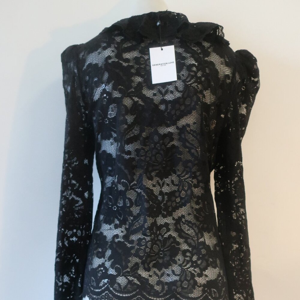 NWT Women Generation Love (Item-303) Black Corsa Lace Puff Sleeve Blouse Top L - Picture 13 of 14